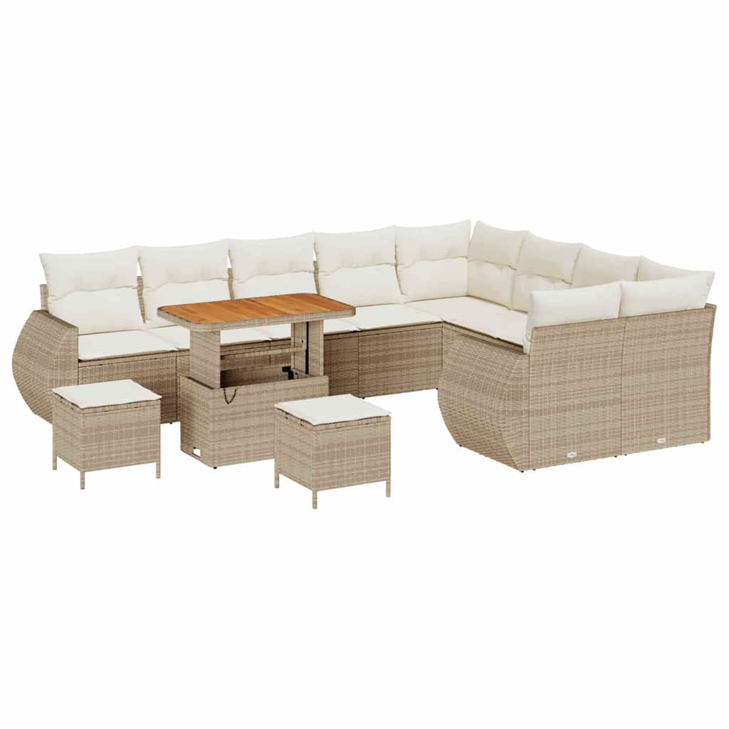 Gartensofa-set mit Kissen 12 pcs Beige und Creme Poly Rattan