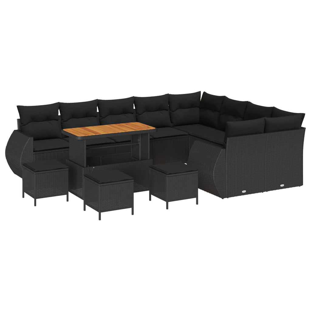 Gartensofa-set mit Kissen mit Kissen 13 pcs Schwarz Poly Rattan