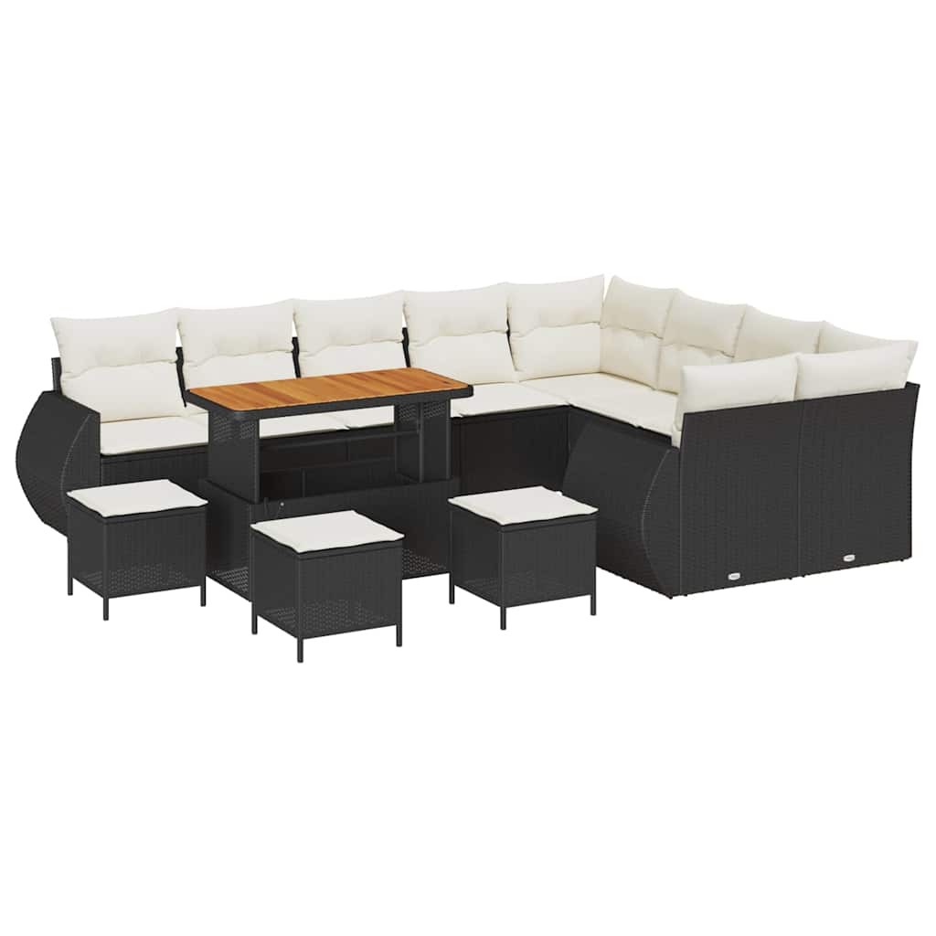 Gartensofa-set mit Kissen 13 pcs Schwarz und Creme Poly Rattan