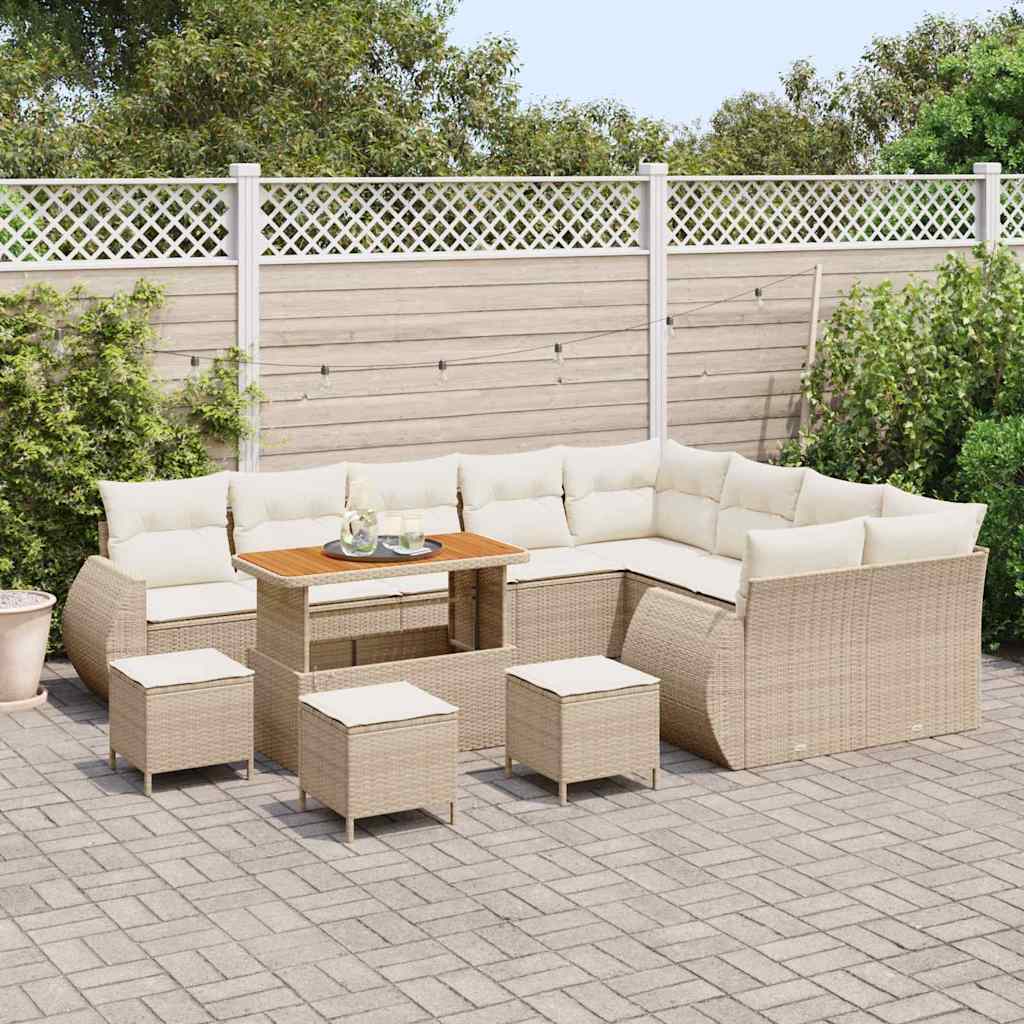 Garten-Sofa-Set mit Kissen mit Speicher 13 pcs Beige und Creme