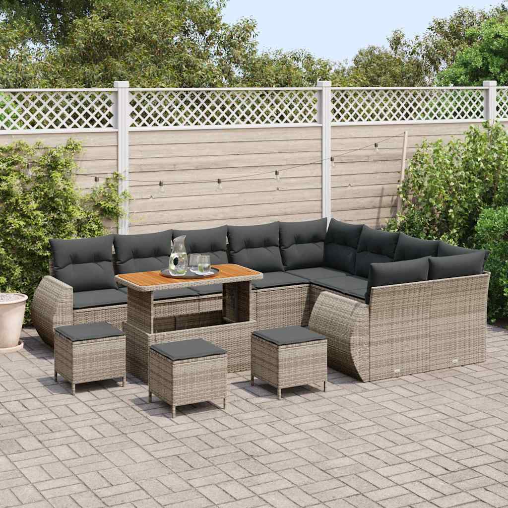 Gartensofa-set mit Kissen mit Speicher 13 pcs Grau Poly Rattan