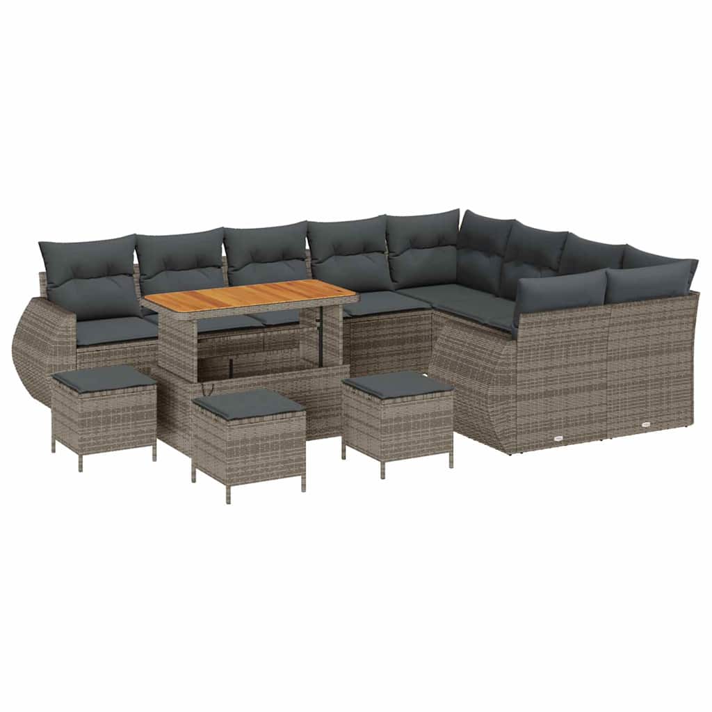 Gartensofa-set mit Kissen mit Speicher 13 pcs Grau Poly Rattan