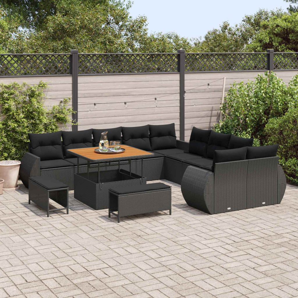 Garten-Sofa-Set mit Kissen mit Speicher 13 pcs Schwarz