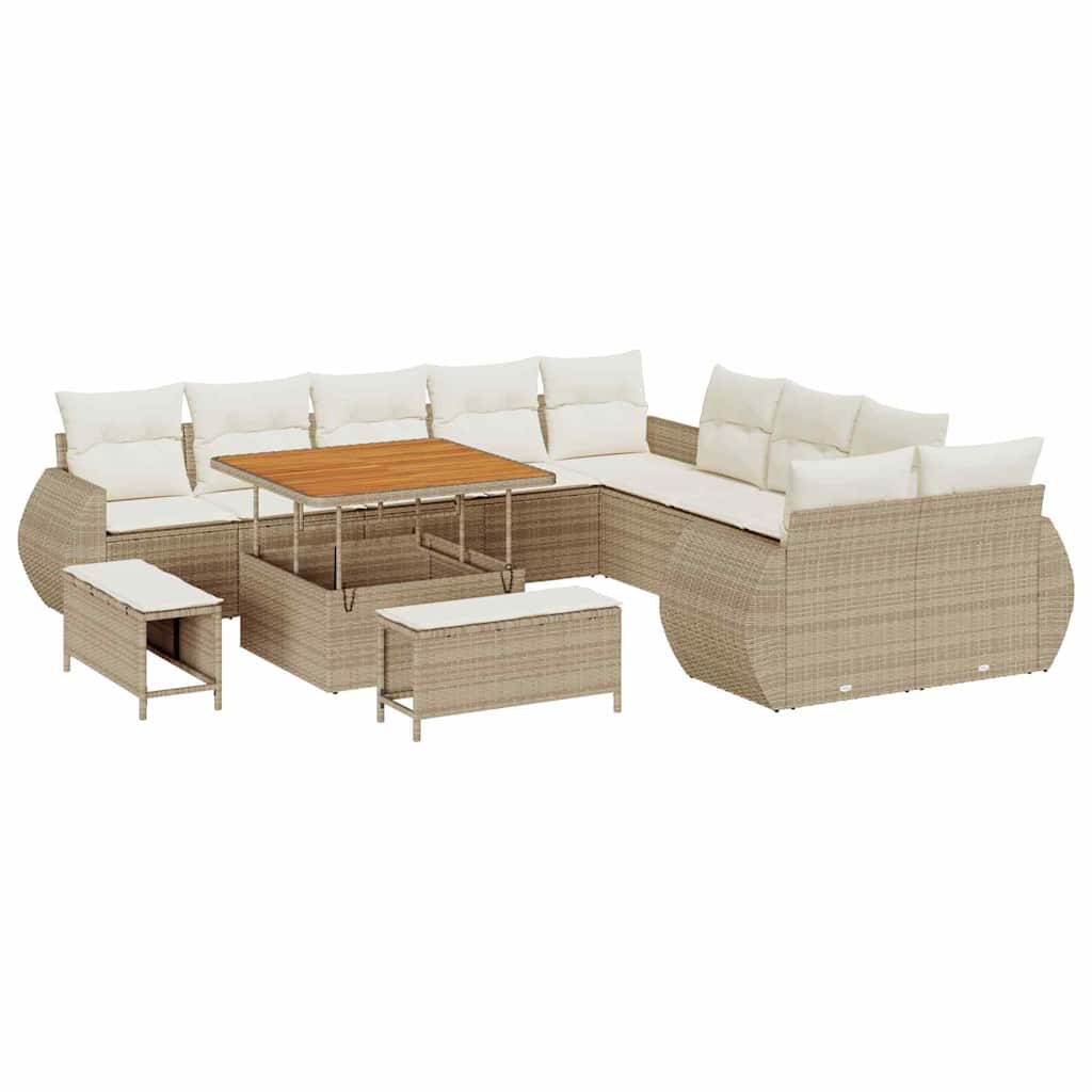 Garten-Sofa-Set mit Kissen mit Speicher 13 pcs Beige und Creme