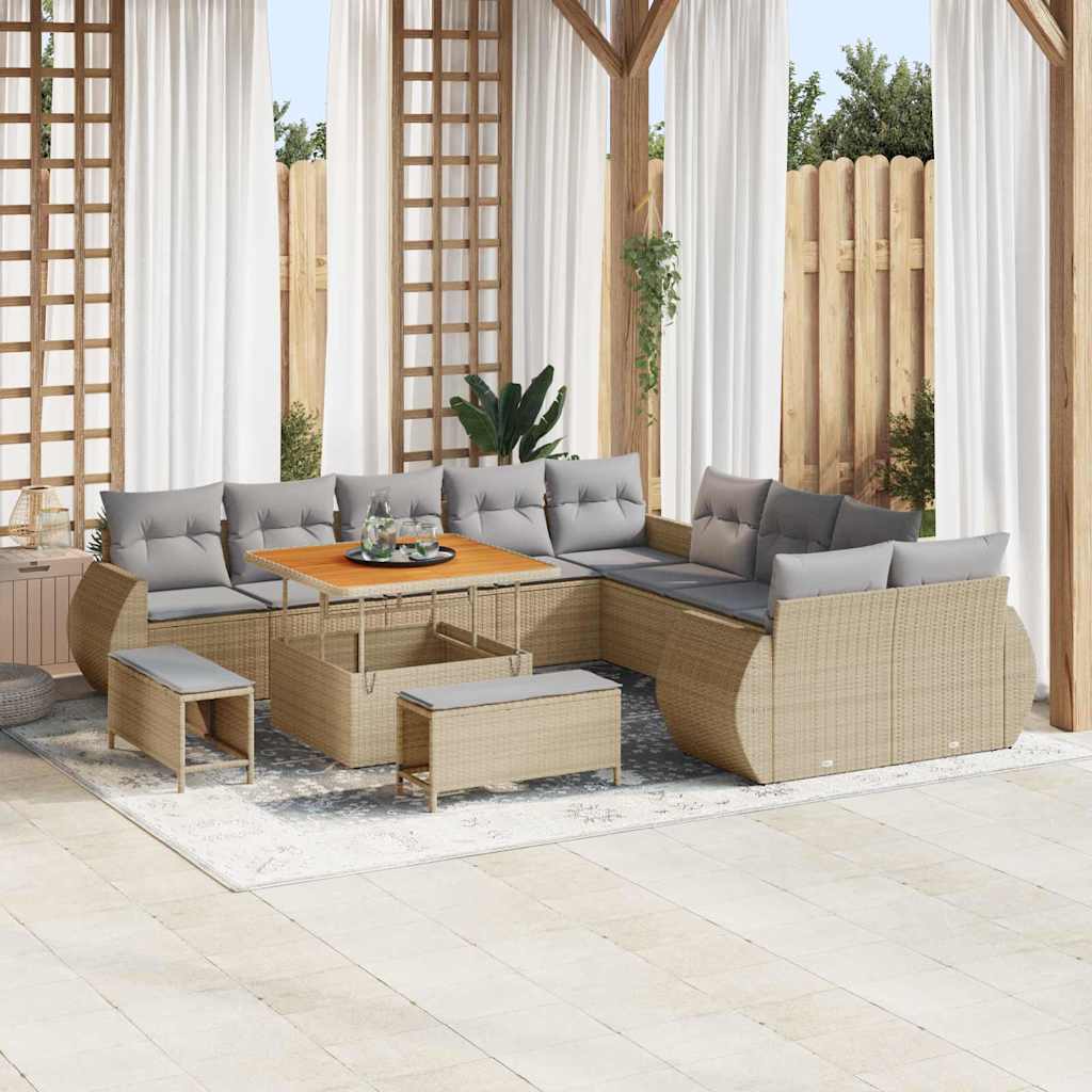 Garten-Sofa-Set mit Kissen 13 pcs Beige und Hellgrau