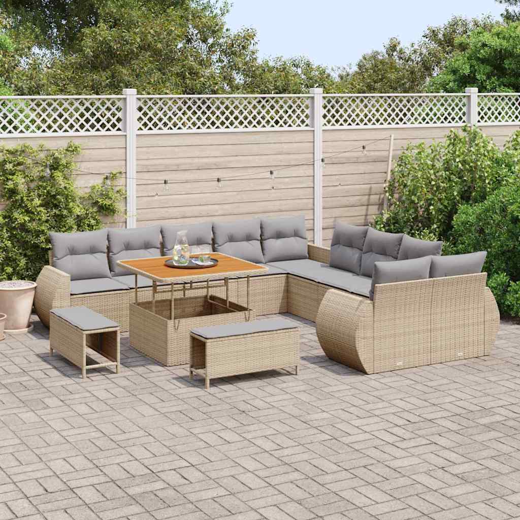 Garten-Sofa-Set mit Kissen 13 pcs Beige und Hellgrau