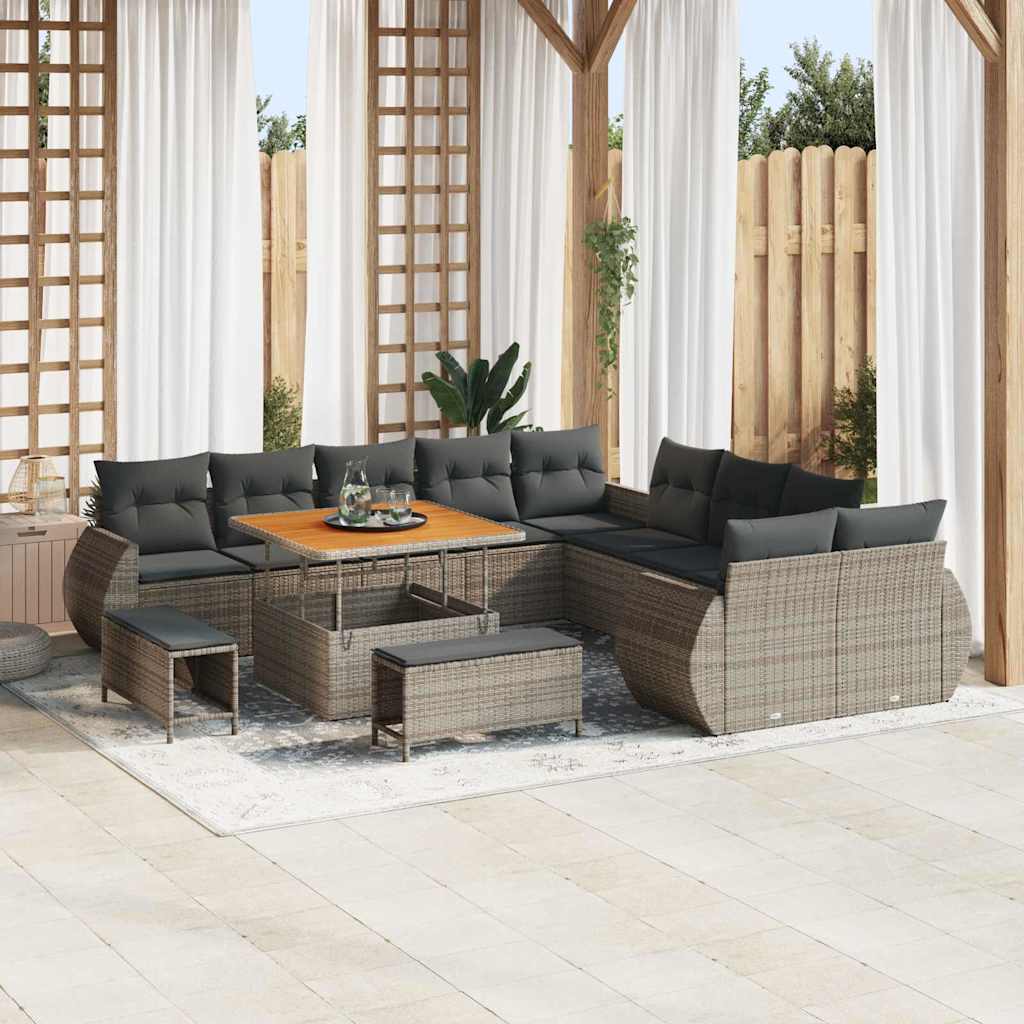 Garten-Sofa-Set mit Kissen mit Speicher 13 pcs Grau