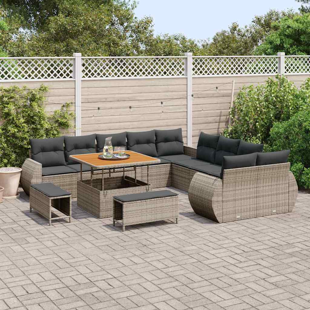 Garten-Sofa-Set mit Kissen mit Speicher 13 pcs Grau