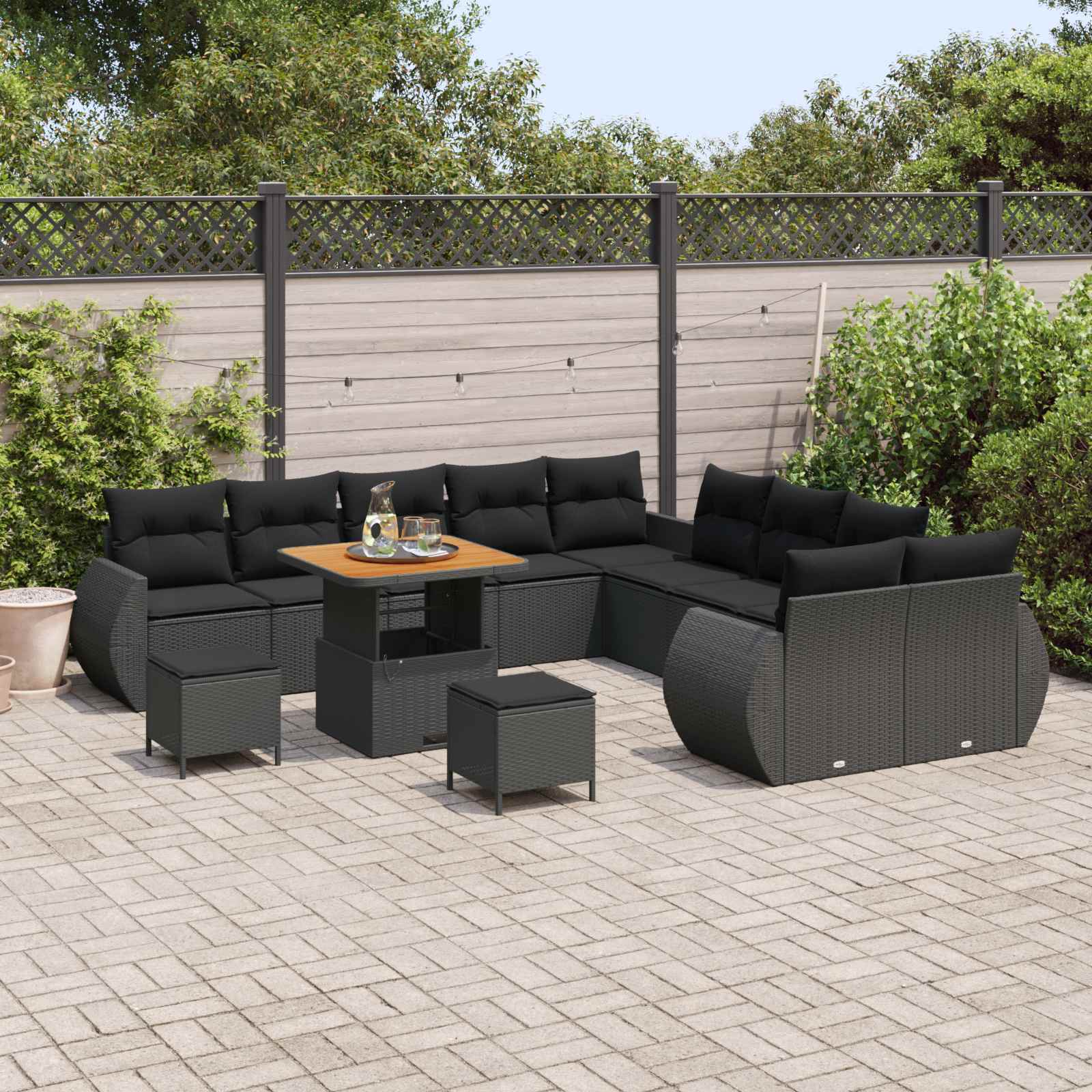 Garten-Sofa-Set mit Kissen mit Speicher 13 pcs Schwarz