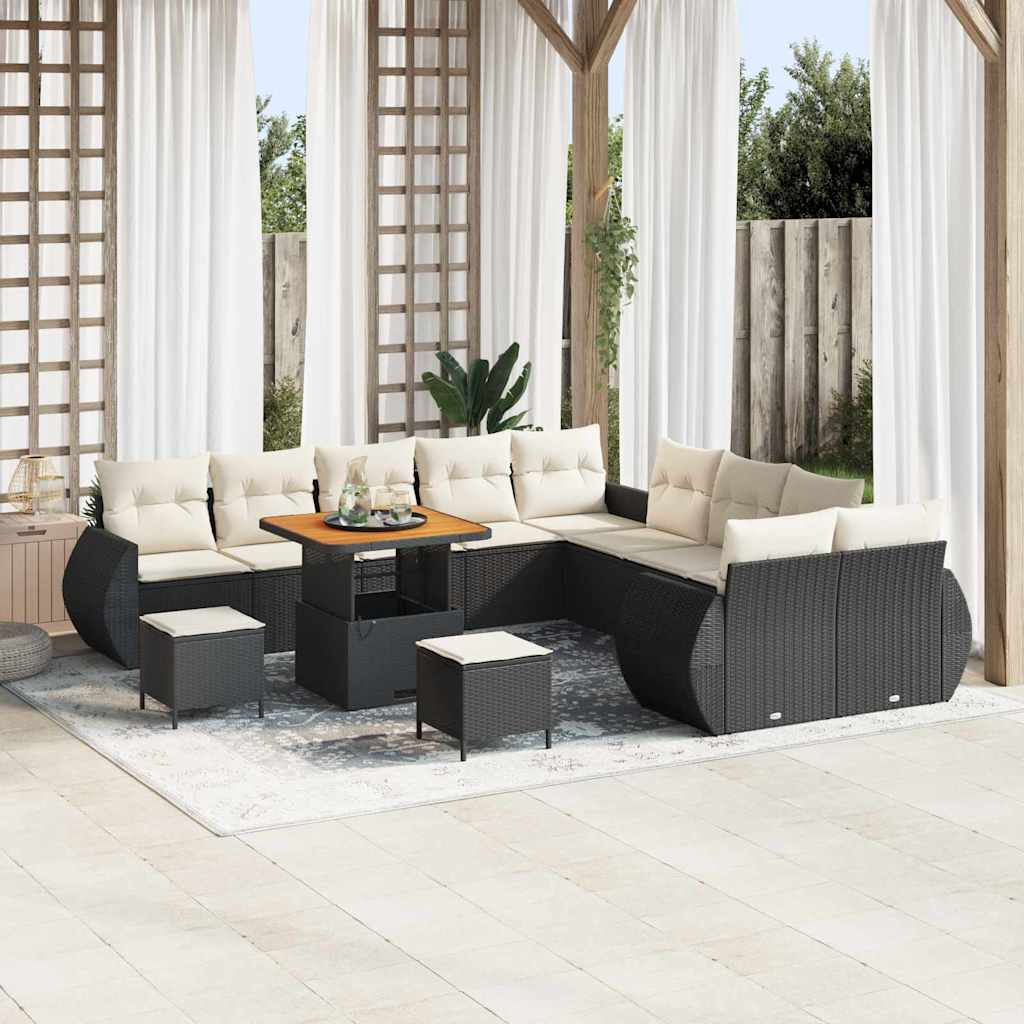 Garten-Sofa-Set mit Kissen mit Kissen 13 pcs Schwarz und Creme