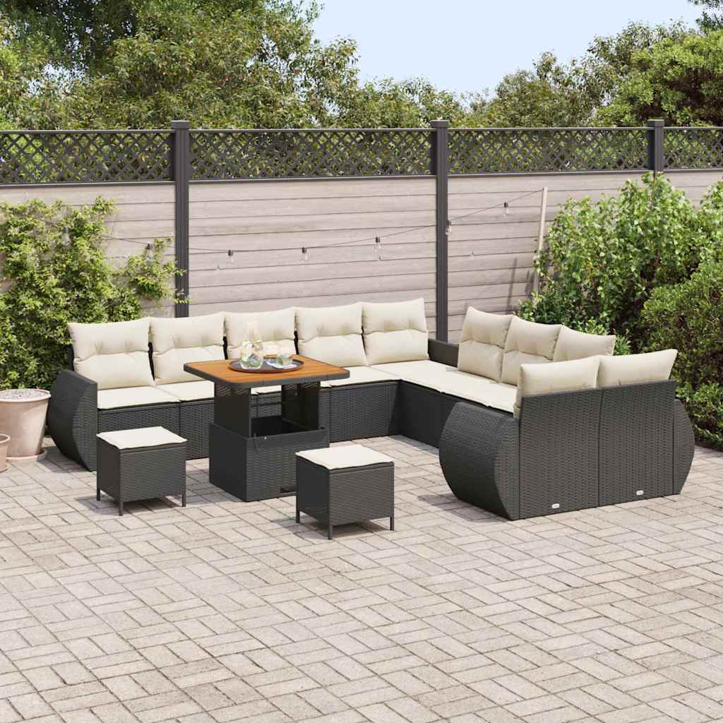 Garten-Sofa-Set mit Kissen mit Kissen 13 pcs Schwarz und Creme