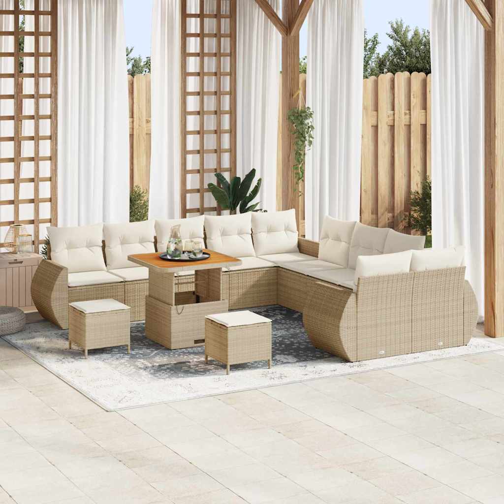 Garten-Sofa-Set mit Kissen mit Speicher 13 pcs Beige und Creme