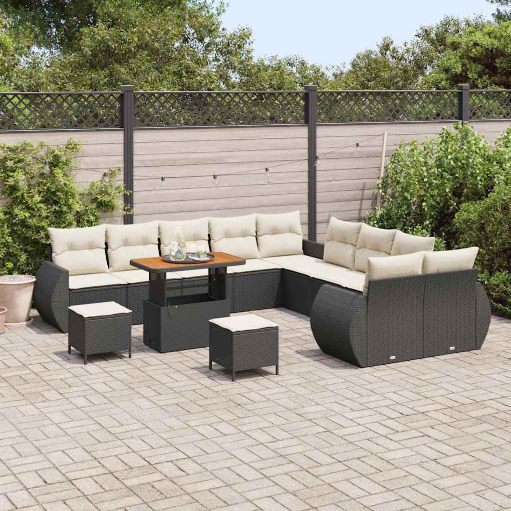 Garten-Sofa-Set mit Kissen 13 pcs Schwarz und Creme