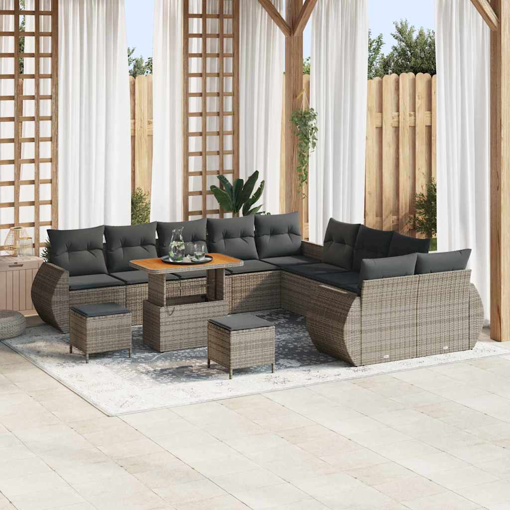 Garten-Sofa-Set mit Kissen mit Speicher mit Kissen 13 pcs Grau
