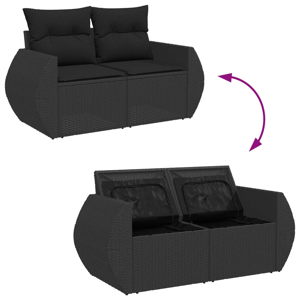 Garten-Sofa-Set mit Kissen mit Speicher 14 pcs Schwarz