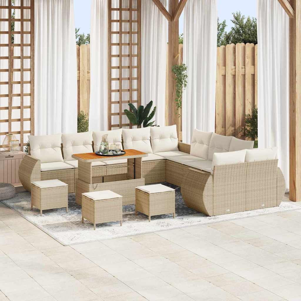 Garten-Sofa-Set mit Kissen mit Speicher 14 pcs Beige und Creme
