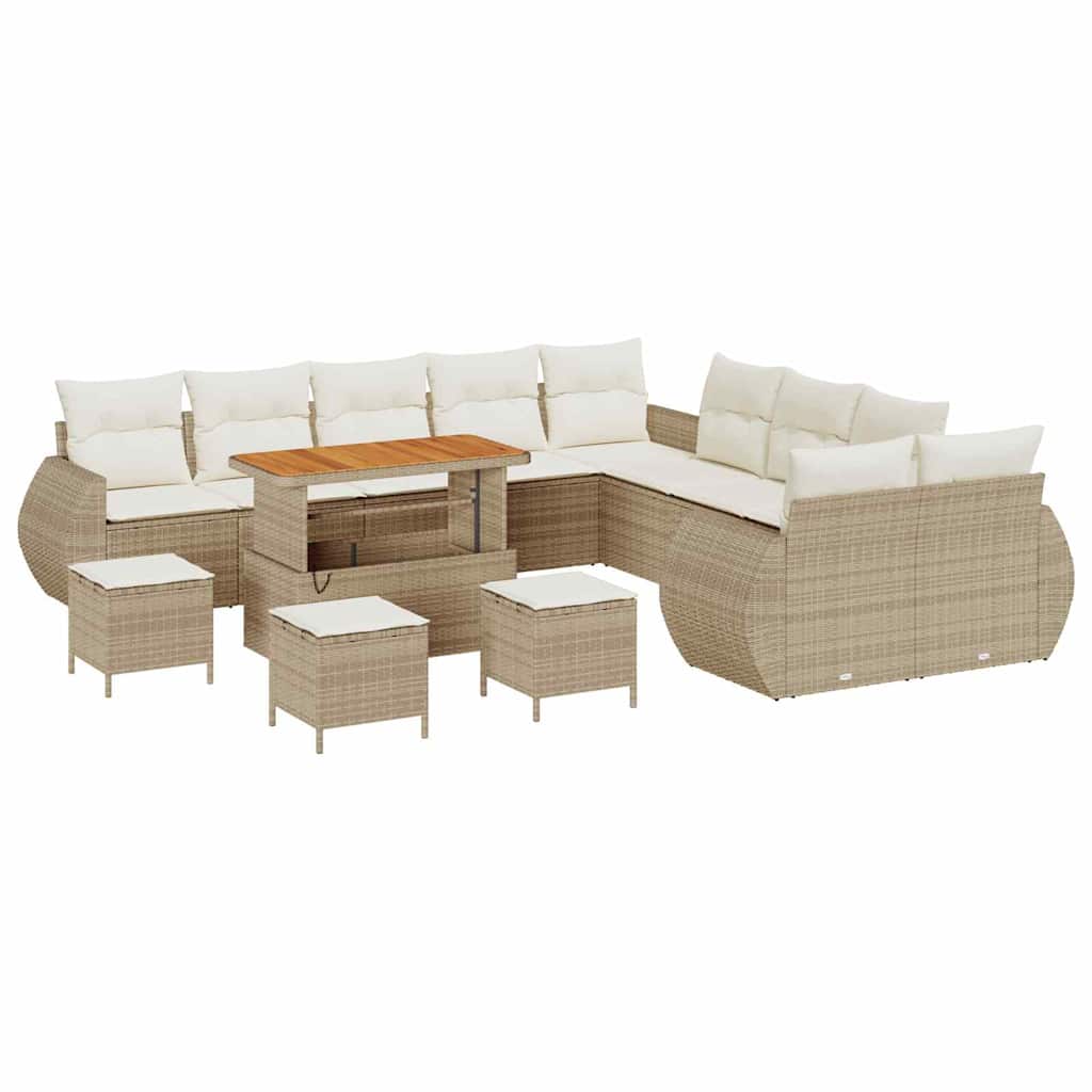 Garten-Sofa-Set mit Kissen mit Speicher 14 pcs Beige und Creme