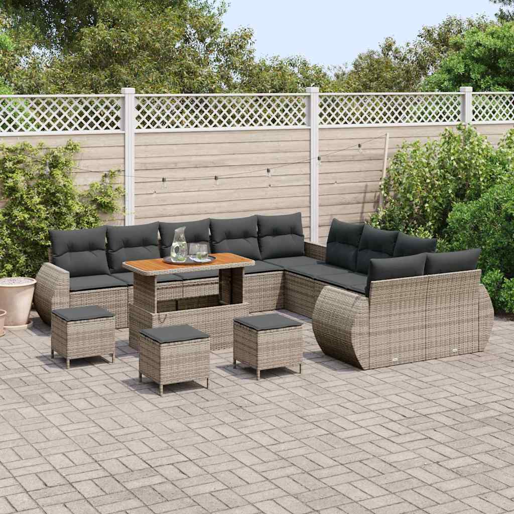 Garten-Sofa-Set mit Kissen mit Speicher 14 pcs Grau