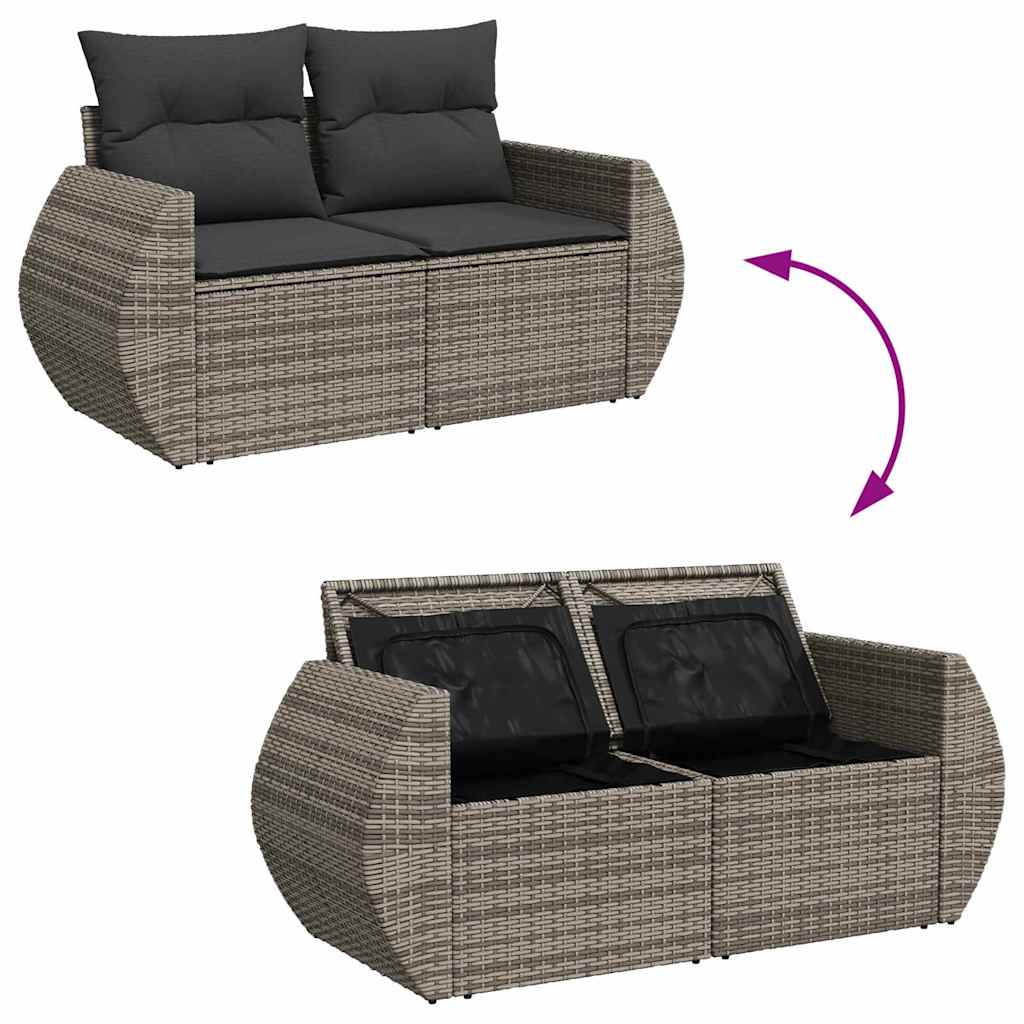 Garten-Sofa-Set mit Kissen mit Speicher 14 pcs Grau