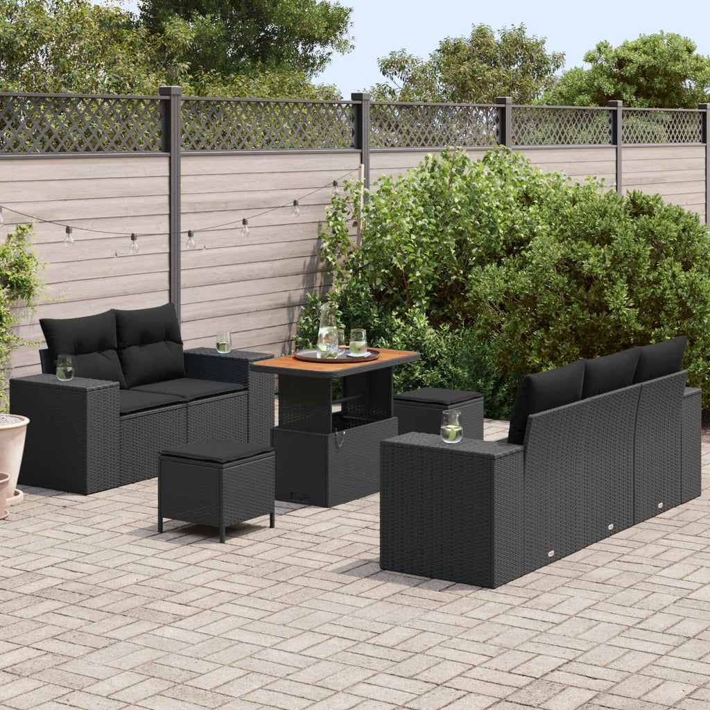 Gartensofa-set mit Kissen mit Kissen 8 pcs Schwarz Poly Rattan