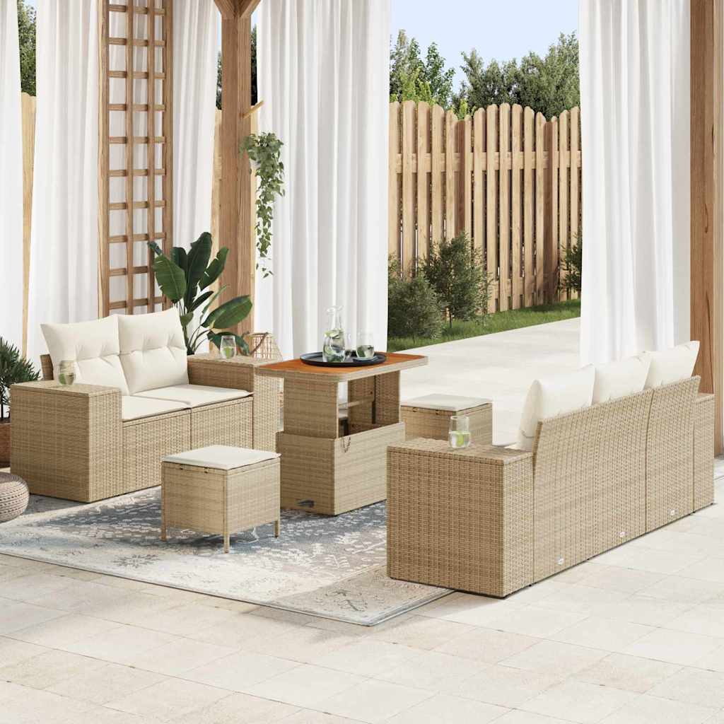 Gartensofa-set mit Kissen 8 pcs Beige und Creme Poly Rattan