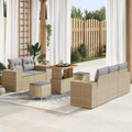 Gartensofa-set mit Kissen 8 pcs Beige und Hellgrau Poly Rattan