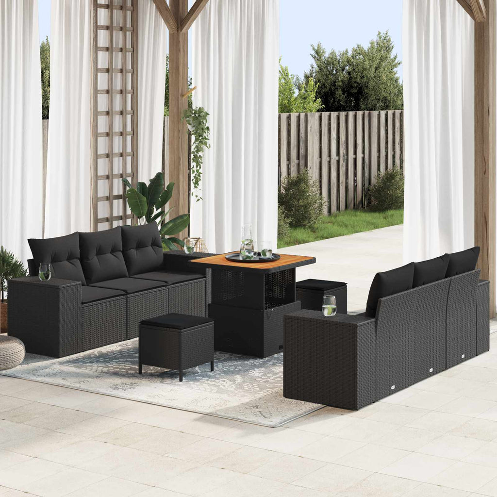 Gartensofa-set mit Kissen Schwarz 221 x 204 x 85 cm Poly Rattan