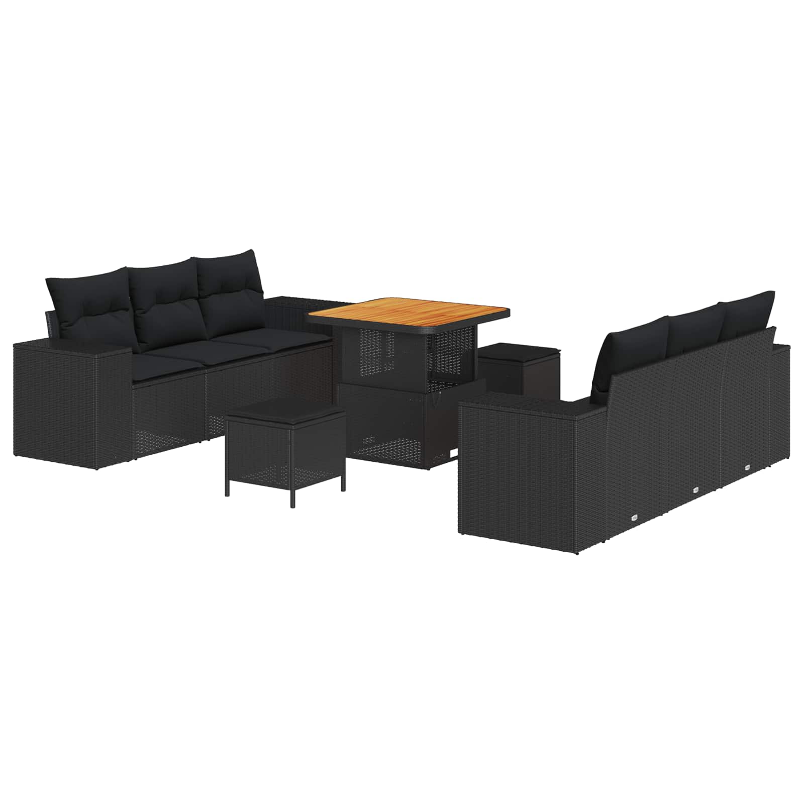 Gartensofa-set mit Kissen Schwarz 221 x 204 x 85 cm Poly Rattan