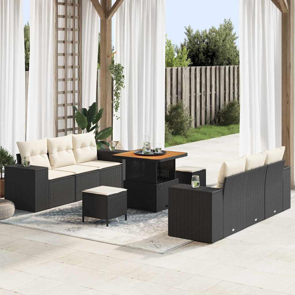 Gartensofa-set Schwarz und Creme 221 x 204 x 85 cm Poly Rattan