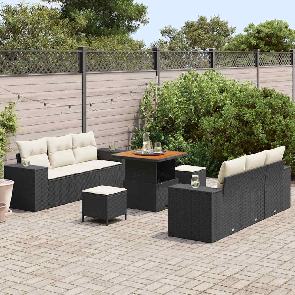 Gartensofa-set Schwarz und Creme 221 x 204 x 85 cm Poly Rattan