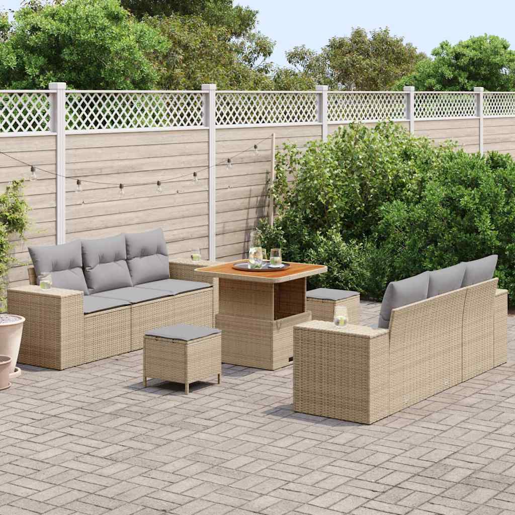 Gartensofa-set Beige und Hellgrau 221 x 204 x 85 cm Poly Rattan