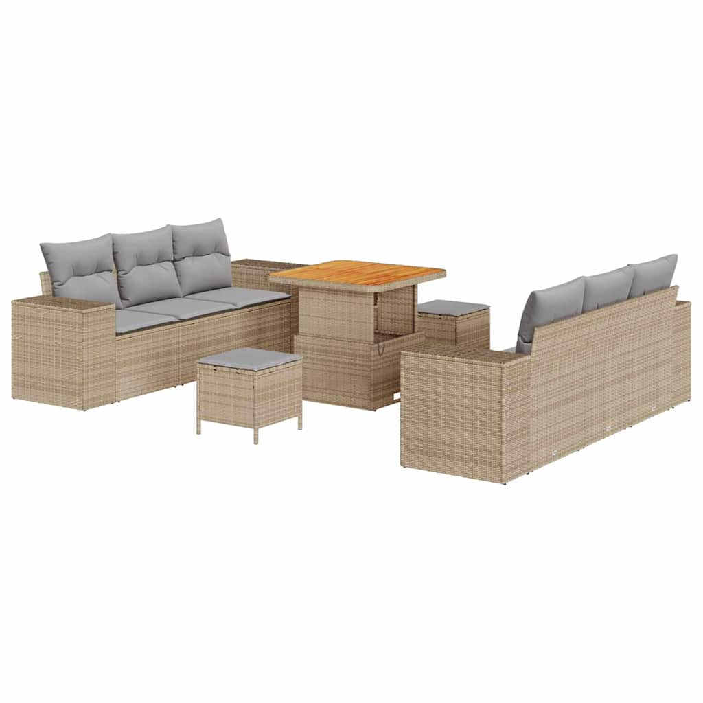 Gartensofa-set Beige und Hellgrau 221 x 204 x 85 cm Poly Rattan