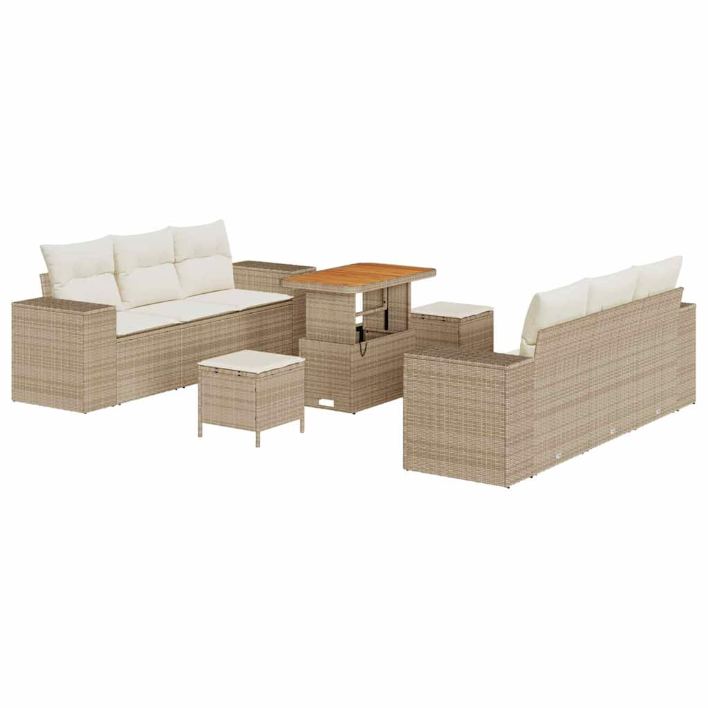Gartensofa-set mit Kissen 9 pcs Beige und Creme Poly Rattan