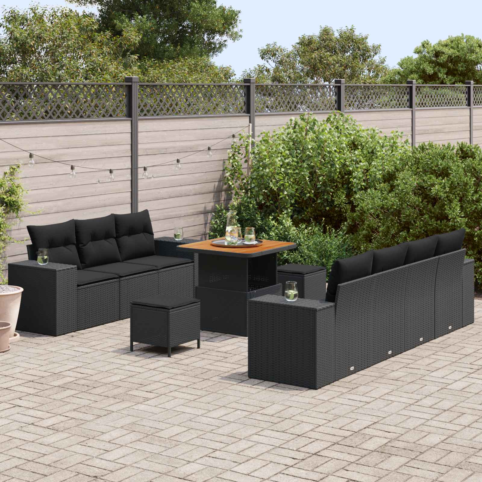 Gartensofa-set mit Kissen mit Kissen 10 pcs Schwarz Poly Rattan