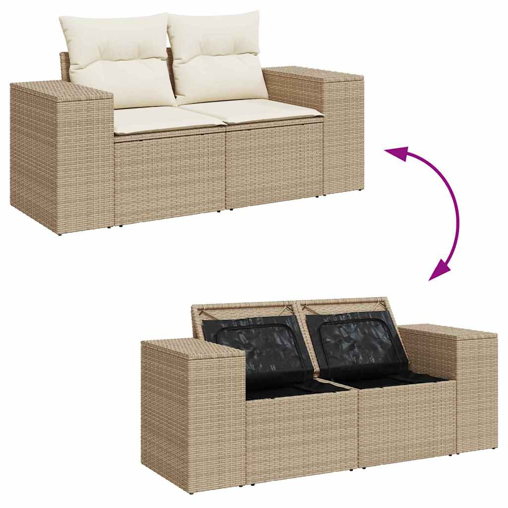 Gartensofa-set mit Kissen 10 pcs Beige und Creme Poly Rattan