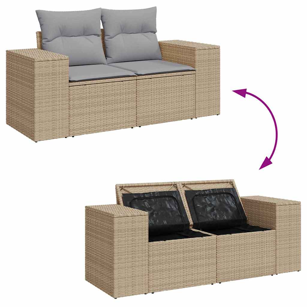 Gartensofa-set mit Kissen 10 pcs Beige und Hellgrau Poly Rattan