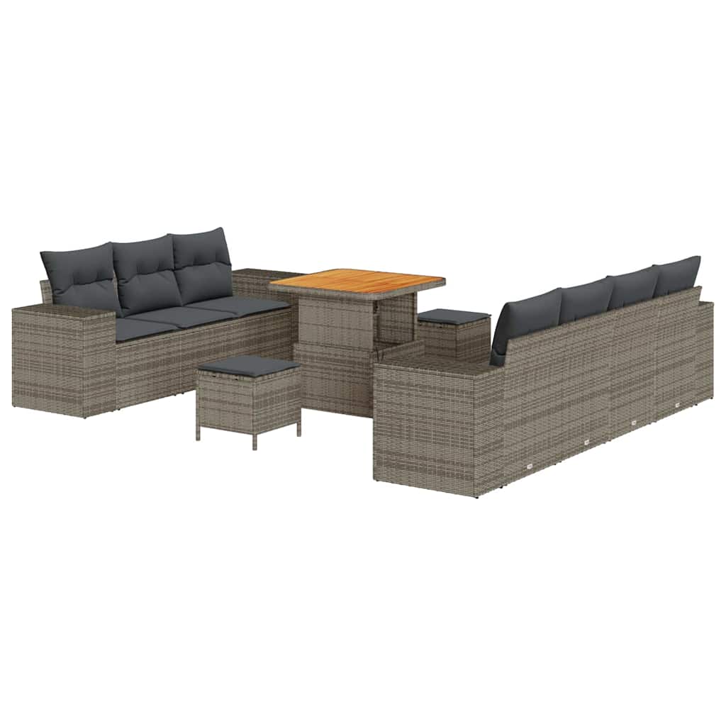 Gartensofa-set mit Kissen mit Speicher 10 pcs Grau Poly Rattan