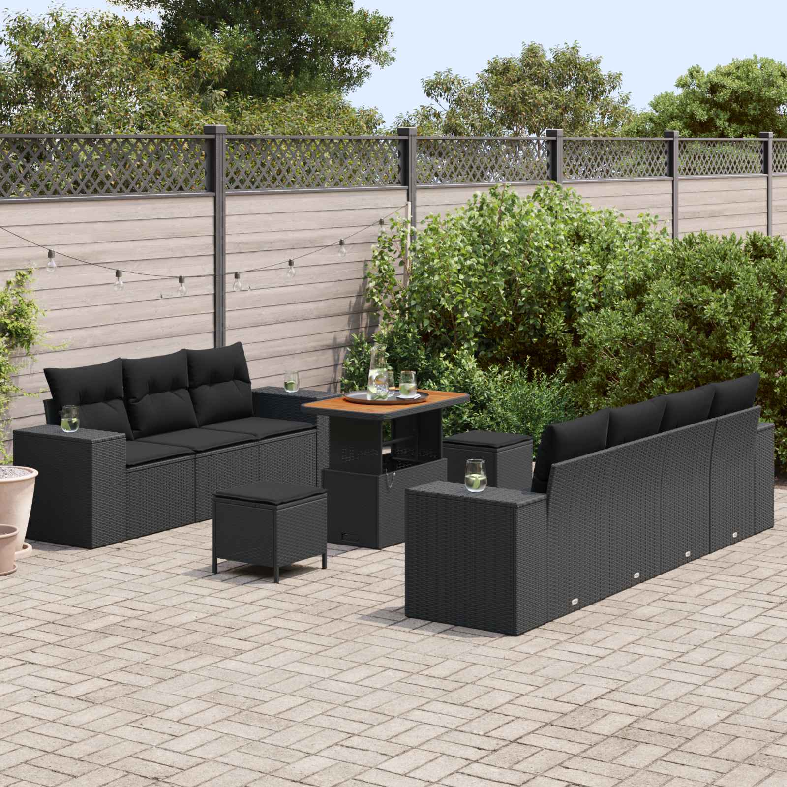 Gartensofa-set mit Kissen mit Kissen 10 pcs Schwarz Poly Rattan
