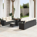 Gartensofa-set mit Kissen 10 pcs Schwarz und Creme Poly Rattan