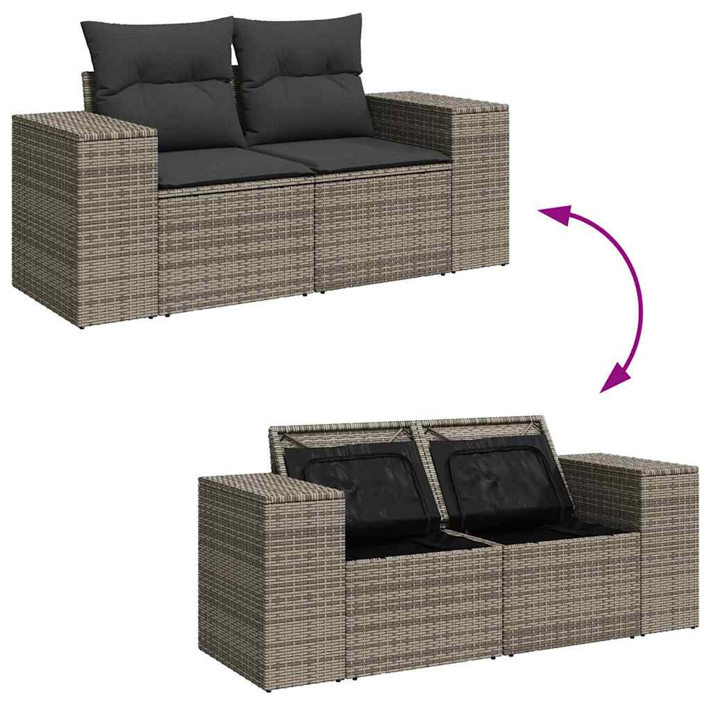 Gartensofa-set mit Kissen mit Speicher 10 pcs Grau Poly Rattan
