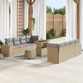 Gartensofa-set mit Kissen 11 pcs Beige und Hellgrau Poly-Rattan