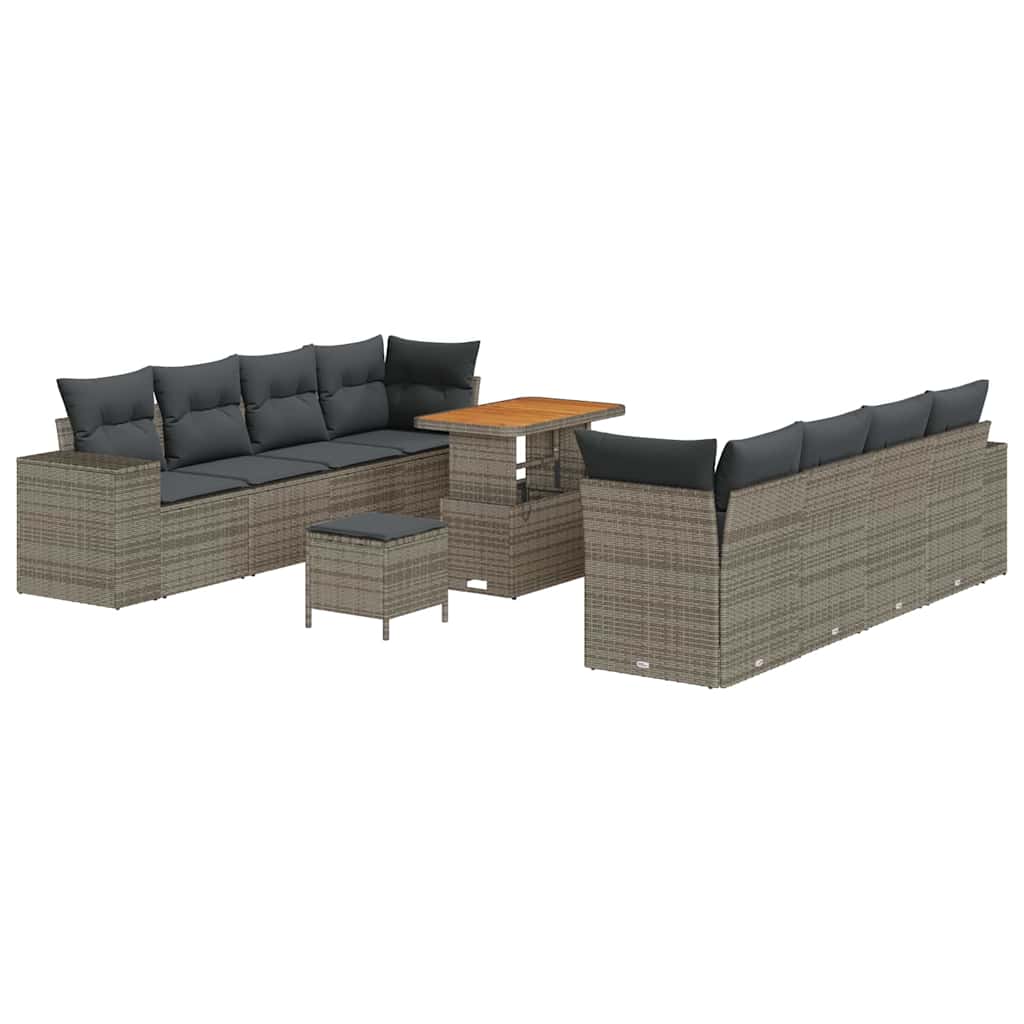 Gartensofa-set mit Kissen mit Speicher 11 pcs Grau Poly-Rattan