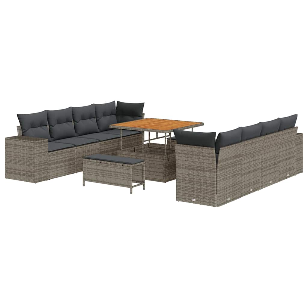 Gartensofa-set mit Kissen mit Speicher 11 pcs Grau Poly-Rattan
