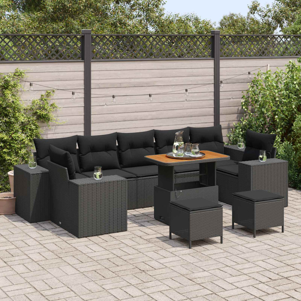 Garten-Sofa-Set mit Kissen mit Speicher 10 pcs Schwarz