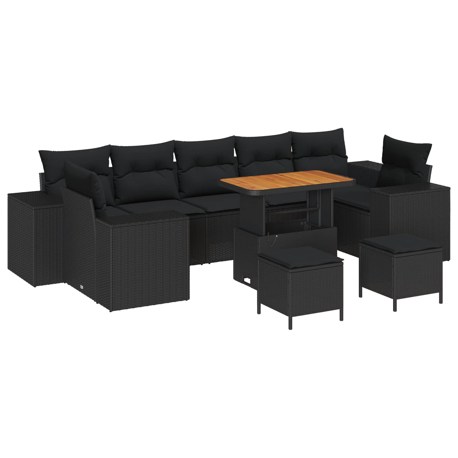 Garten-Sofa-Set mit Kissen mit Speicher 10 pcs Schwarz