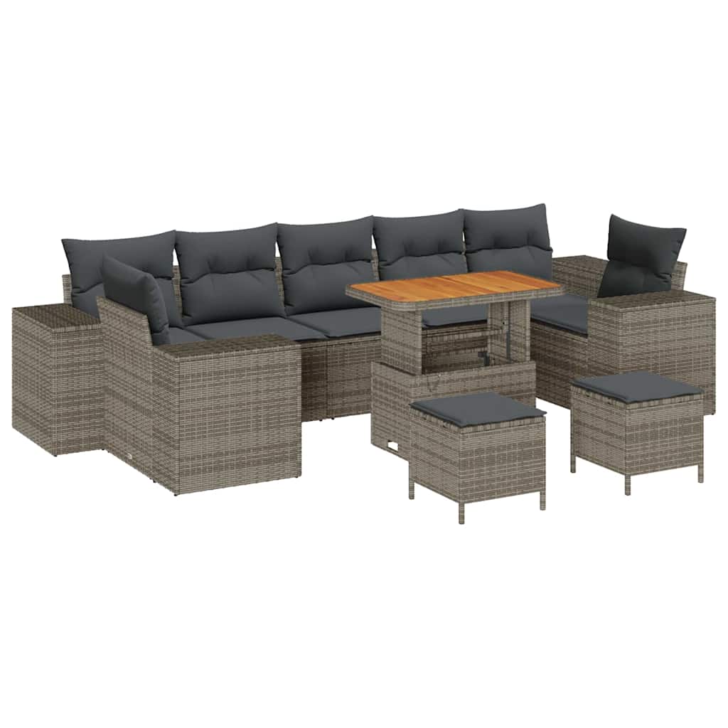 Garten-Sofa-Set mit Kissen mit Speicher mit Kissen 10 pcs Grau