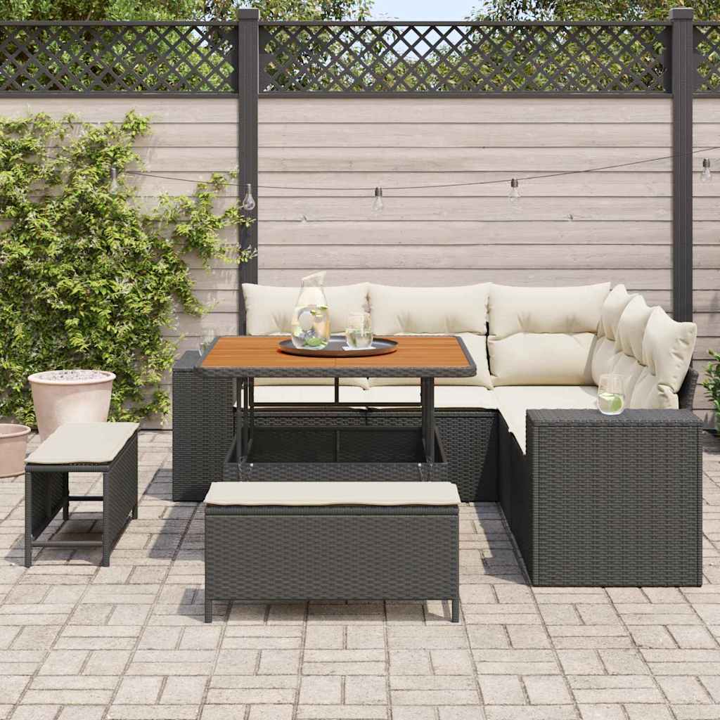 Gartensofa-set mit Kissen 8 pcs Schwarz und Creme Poly-Rattan