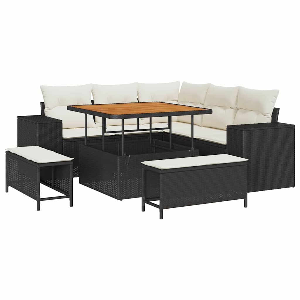 Gartensofa-set mit Kissen 8 pcs Schwarz und Creme Poly-Rattan