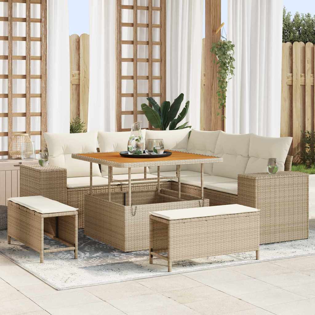 Gartensofa-set mit Kissen 8 pcs Beige und Creme Poly-Rattan