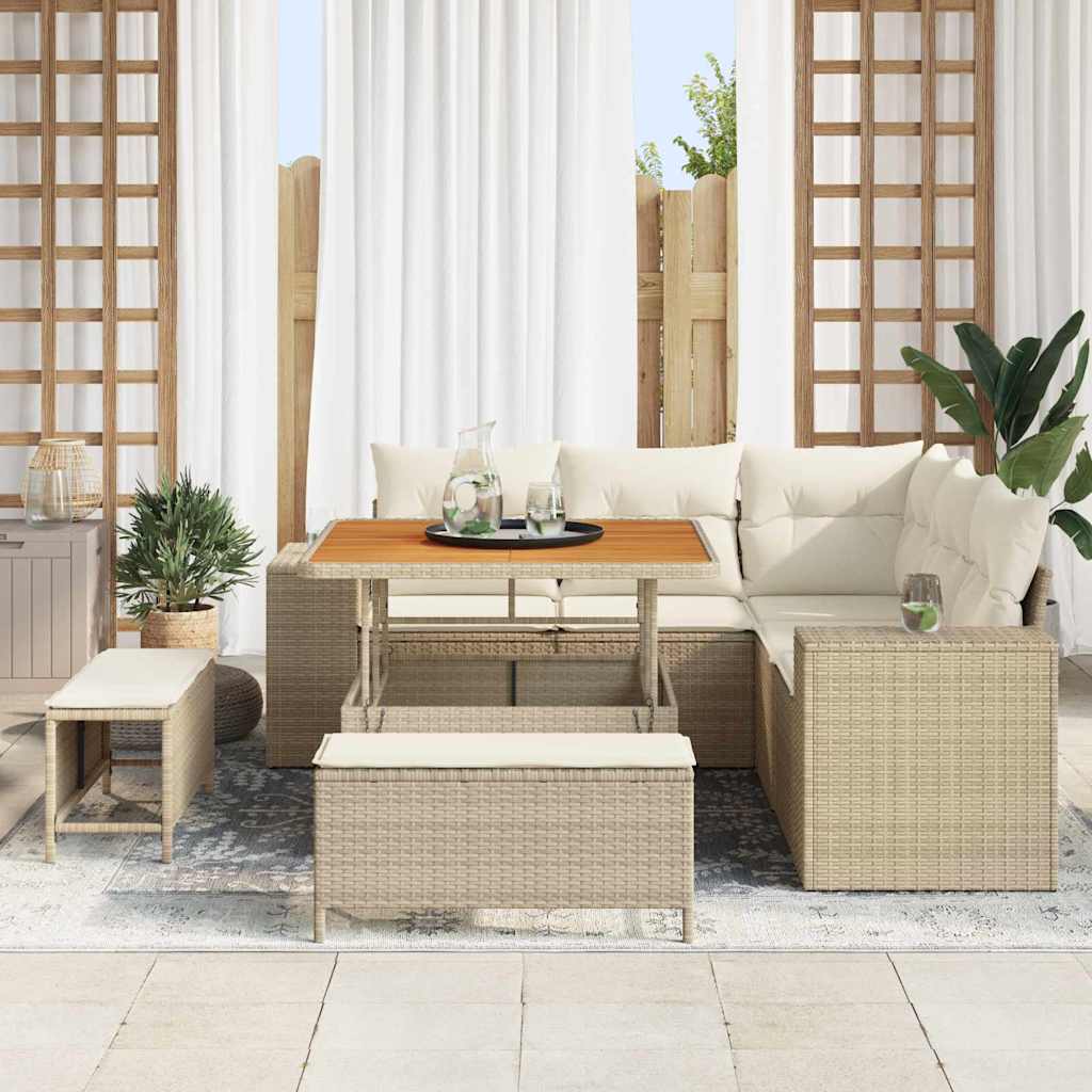 Gartensofa-set mit Kissen 8 pcs Beige und Creme Poly-Rattan